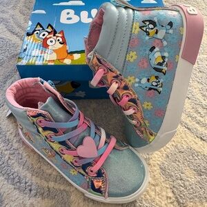 Bluey Girls High Top Sneakers Size 12 Youth with Side Zipper